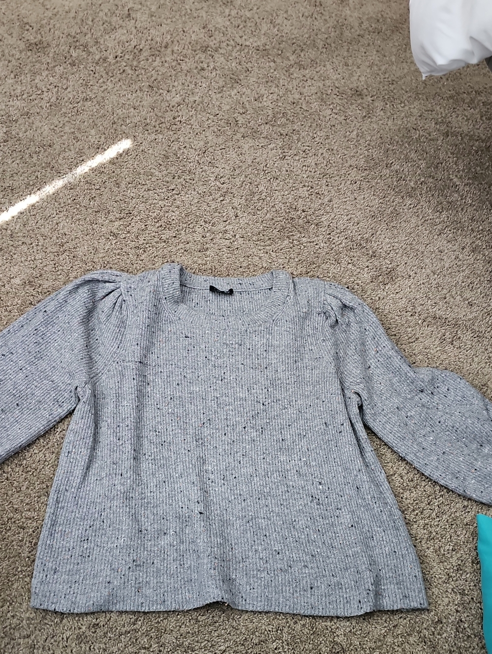 1.STATE Light Gray Speckled Knit Sweater Puff Sleeves